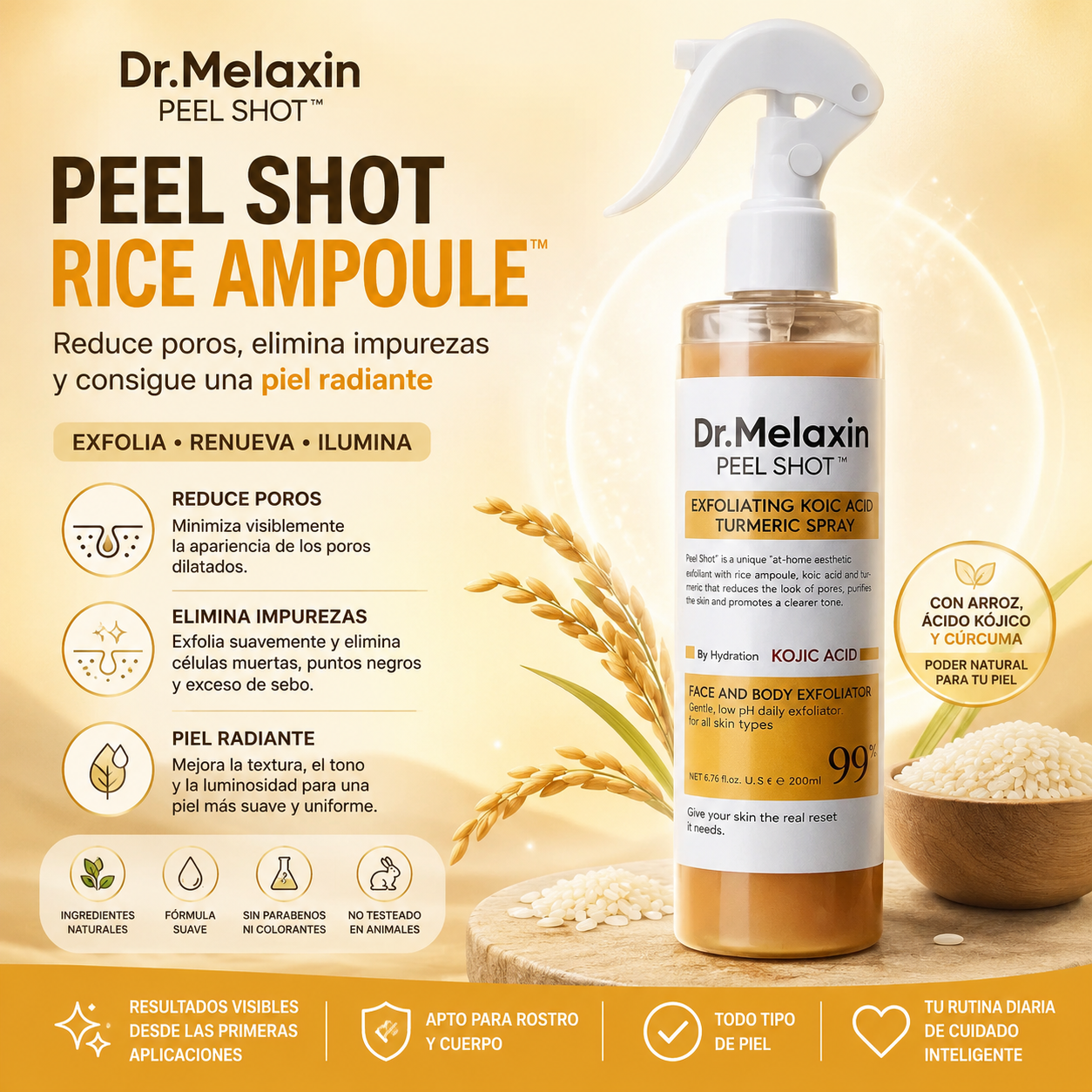 Dr. Melaxin Peel Shot Rice Ampoule™ | Reduce Poros, Elimina Impurezas y Consigue una Piel Radiante