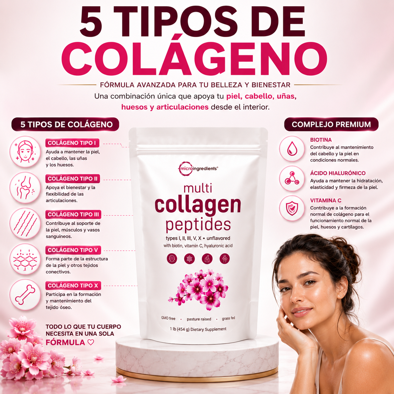 MULTI COLLAGEN PEPTIDES-5 TIPOS DE COLÁGEN0 para piel, articulaciones y huesos.