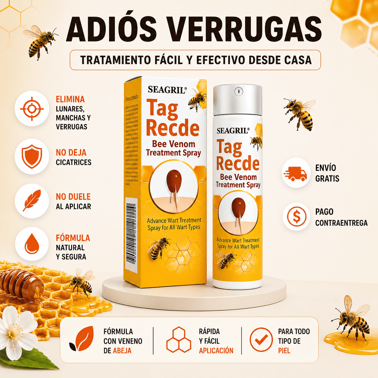 TAG RECEDE™ – Spray con veneno de abeja para verrugas, ayuda a secar y suavizar la piel desde la primera semana