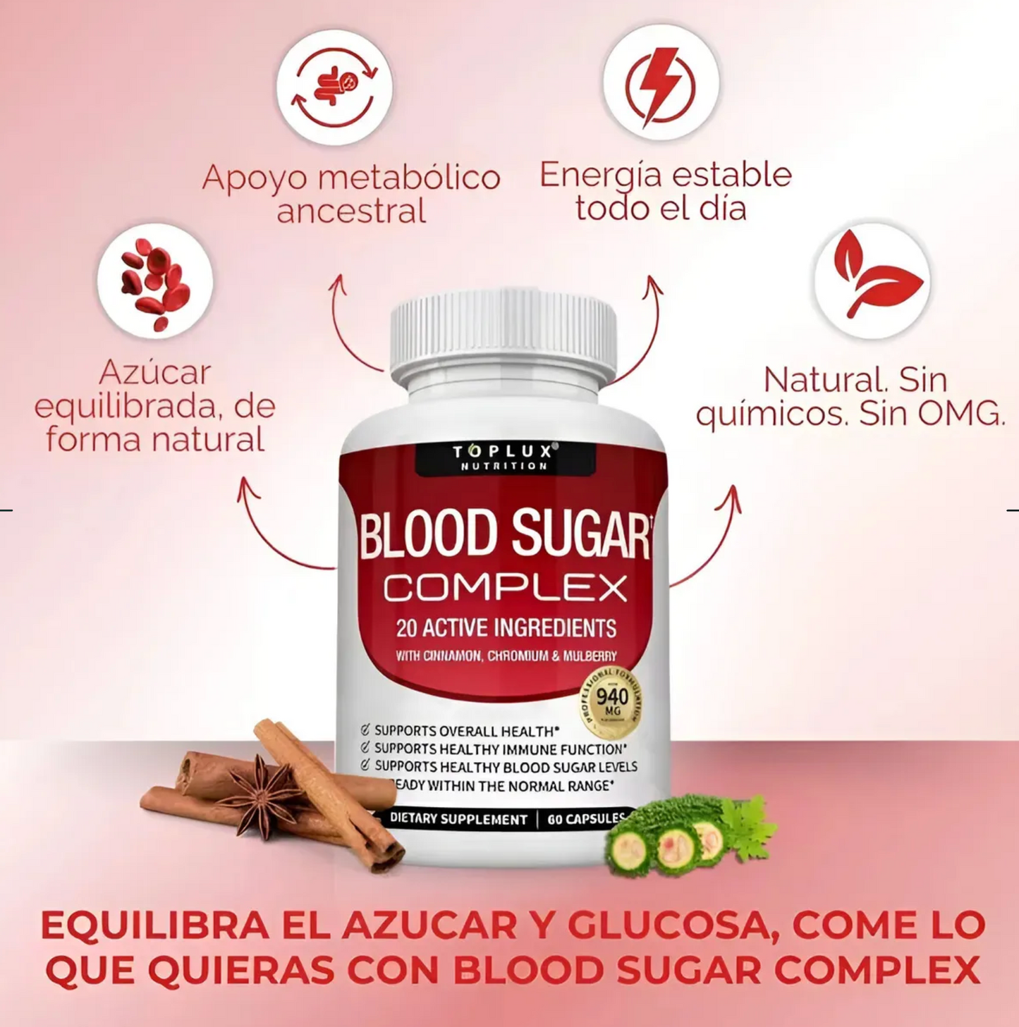 Toplux Blood Sugar Complex – Paga 1, Llévate 2 (Segunda Unidad GRATIS) por solo S/99