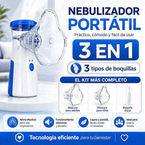 Nebulizador Portátil Pro 3 en 1 para Niños y Adultos | Fácil de Usar y Llevar a Cualquier Lugar
