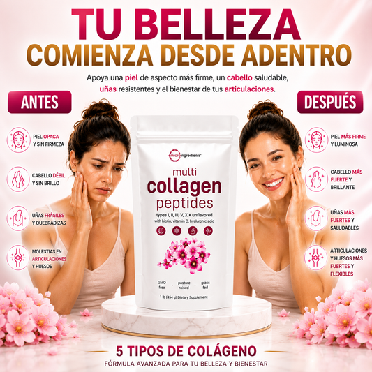 MULTI COLLAGEN PEPTIDES-5 TIPOS DE COLÁGEN0 para piel, articulaciones y huesos.
