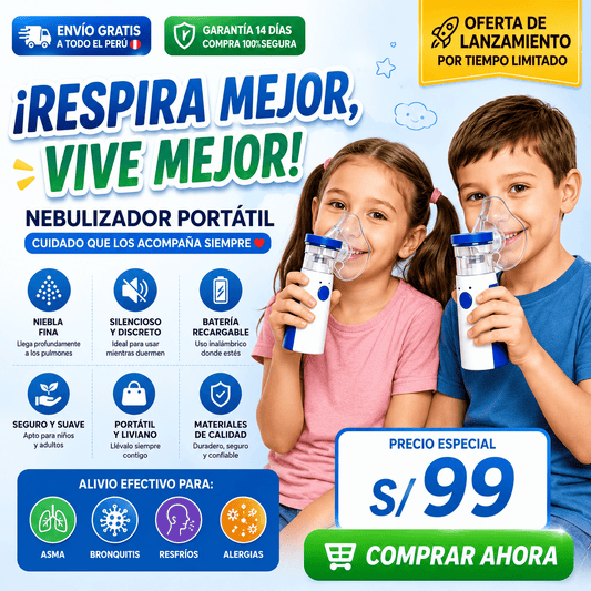Nebulizador Portátil Pro 3 en 1 para Niños | Fácil de Usar y Llevar a Cualquier Lugar