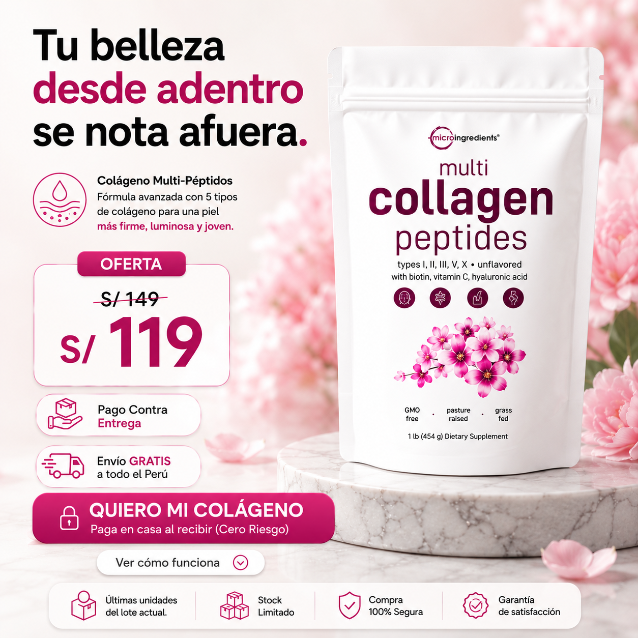 MULTI COLLAGEN PEPTIDES-5 TIPOS DE COLÁGEN0 para piel, articulaciones y huesos.